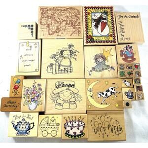 Vintage Wood & Rubber Craft Stamp Lot Of 29 Scrapbooking 1980s To Early 2000s
